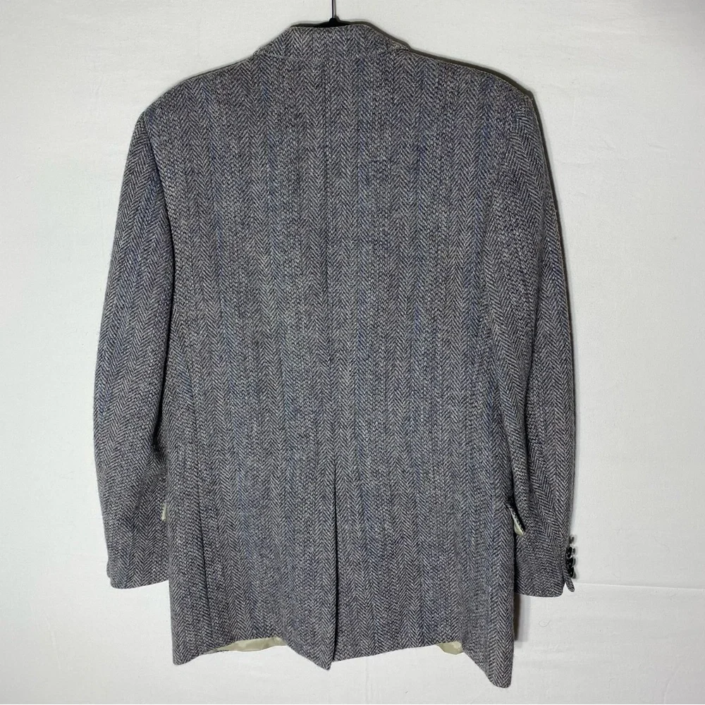Vintage Harris Tweed Moores Classic Grey Herringbone Wool Blazer 38L Academia - Picture 2 of 16